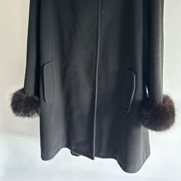 Nina Ricci vintage 1970s Wool Cashmere Fur Black Coat - Picture 9 of 13